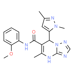 ChemSpider 2D Image | 7-(1,3-Dimethyl-1H-pyrazol-5-yl)-N-(2-methoxyphenyl)-5-methyl-1,7-dihydro[1,2,4]triazolo[1,5-a]pyrimidine-6-carboxamide | C19H21N7O2