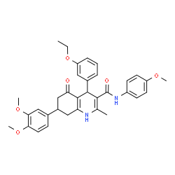 ChemSpider 2D Image | 7-(3,4-Dimethoxyphenyl)-4-(3-ethoxyphenyl)-N-(4-methoxyphenyl)-2-methyl-5-oxo-1,4,5,6,7,8-hexahydro-3-quinolinecarboxamide | C34H36N2O6