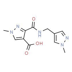 ChemSpider 2D Image | 1-Methyl-3-(((1-methyl-1H-pyrazol-4-yl)methyl)carbamoyl)-1H-pyrazole-4-carboxylic acid | C11H13N5O3