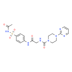 ChemSpider 2D Image | N-(2-{[4-(Acetylsulfamoyl)phenyl]amino}-2-oxoethyl)-4-(2-pyrimidinyl)-1-piperazinecarboxamide | C19H23N7O5S