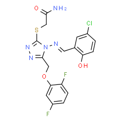 ChemSpider 2D Image | 2-({4-[(E)-(5-Chloro-2-hydroxybenzylidene)amino]-5-[(2,5-difluorophenoxy)methyl]-4H-1,2,4-triazol-3-yl}sulfanyl)acetamide | C18H14ClF2N5O3S