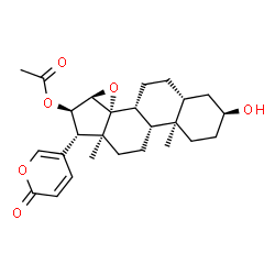 ChemSpider 2D Image | (3beta,5beta,9beta,10alpha,13alpha,14alpha,15beta,16beta,17alpha)-16-Acetoxy-3-hydroxy-14,15-epoxybufa-20,22-dienolide | C26H34O6