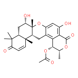 ChemSpider 2D Image | (1R,2R,7aR,8S,9aR,13aR,13bR)-5,8-Dihydroxy-2,7a,10,10,13a-pentamethyl-4,11-dioxo-1,7a,8,9,9a,10,11,13a,13b,14-decahydro-2H,4H-benzo[a]pyrano[3,4-j]xanthen-1-yl acetate | C27H32O8