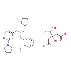 ChemSpider 2D Image | 1-(2-Methoxyphenyl)-N-{[2-(1-pyrrolidinyl)-4-pyrimidinyl]methyl}-N-(tetrahydro-2-furanylmethyl)methanamine 2-hydroxy-1,2,3-propanetricarboxylate (1:1) | C28H38N4O9