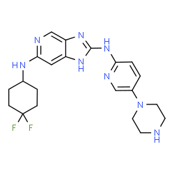 ChemSpider 2D Image | N~6~-(4,4-Difluorocyclohexyl)-N~2~-[5-(1-piperazinyl)-2-pyridinyl]-1H-imidazo[4,5-c]pyridine-2,6-diamine | C21H26F2N8