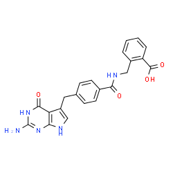 ChemSpider 2D Image | 2-[({4-[(2-Amino-4-oxo-4,7-dihydro-3H-pyrrolo[2,3-d]pyrimidin-5-yl)methyl]benzoyl}amino)methyl]benzoic acid | C22H19N5O4