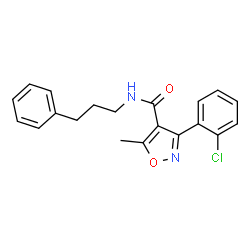 ChemSpider 2D Image | 3-(2-Chlorophenyl)-5-methyl-N-(3-phenylpropyl)-1,2-oxazole-4-carboxamide | C20H19ClN2O2