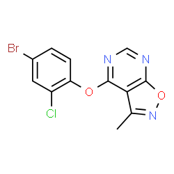 ChemSpider 2D Image | 4-(4-Bromo-2-chlorophenoxy)-3-methyl[1,2]oxazolo[5,4-d]pyrimidine | C12H7BrClN3O2