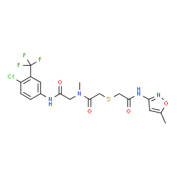 ChemSpider 2D Image | N-[4-Chloro-3-(trifluoromethyl)phenyl]-N~2~-methyl-N~2~-[({2-[(5-methyl-1,2-oxazol-3-yl)amino]-2-oxoethyl}sulfanyl)acetyl]glycinamide | C18H18ClF3N4O4S