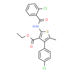 ChemSpider 2D Image | Ethyl 2-[(2-chlorobenzoyl)amino]-4-(4-chlorophenyl)-5-methyl-3-thiophenecarboxylate | C21H17Cl2NO3S