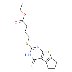 ChemSpider 2D Image | Ethyl 4-[(4-oxo-3,5,6,7-tetrahydro-4H-cyclopenta[4,5]thieno[2,3-d]pyrimidin-2-yl)sulfanyl]butanoate | C15H18N2O3S2