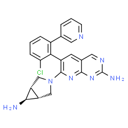 ChemSpider 2D Image | 7-[(1R,5S,6s)-6-Amino-3-azabicyclo[3.1.0]hex-3-yl]-6-[2-chloro-6-(3-pyridinyl)phenyl]pyrido[2,3-d]pyrimidin-2-amine | C23H20ClN7
