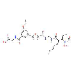 ChemSpider 2D Image | N-(3-Ethoxy-5-{5-[({[(2R)-2-{(1R)-1-[formyl(hydroxy)amino]propyl}heptanoyl]amino}methyl)carbamoyl]-2-furyl}benzoyl)glycine | C28H38N4O9