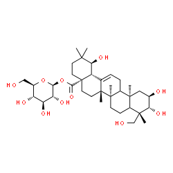 ChemSpider 2D Image | 1-O-[(2alpha,3beta,5xi,9xi,18alpha,19alpha)-2,3,19,24-Tetrahydroxy-28-oxoolean-12-en-28-yl]-beta-D-glucopyranose | C36H58O11