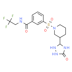 ChemSpider 2D Image | 3-{[3-(5-Oxo-1,2,4-triazolidin-3-yl)-1-piperidinyl]sulfonyl}-N-(2,2,2-trifluoroethyl)benzamide | C16H20F3N5O4S