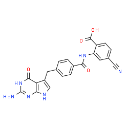 ChemSpider 2D Image | 2-({4-[(2-Amino-4-oxo-4,7-dihydro-3H-pyrrolo[2,3-d]pyrimidin-5-yl)methyl]benzoyl}amino)-4-cyanobenzoic acid | C22H16N6O4