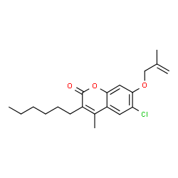 ChemSpider 2D Image | 6-Chloro-3-hexyl-4-methyl-7-[(2-methyl-2-propen-1-yl)oxy]-2H-chromen-2-one | C20H25ClO3