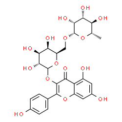 ChemSpider 2D Image | 5,7-Dihydroxy-2-(4-hydroxyphenyl)-4-oxo-4H-chromen-3-yl 6-O-(6-deoxy-beta-L-mannopyranosyl)-D-galactopyranoside | C27H30O15