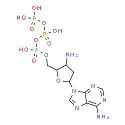 ChemSpider 2D Image | 9-[3-Amino-2,3-dideoxy-5-O-(hydroxy{[hydroxy(phosphonooxy)phosphoryl]oxy}phosphoryl)pentofuranosyl]-9H-purin-6-amine | C10H17N6O11P3