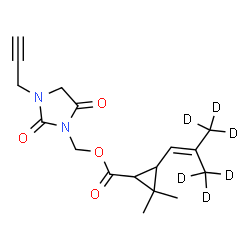ChemSpider 2D Image | [2,5-Dioxo-3-(2-propyn-1-yl)-1-imidazolidinyl]methyl 2,2-dimethyl-3-[2-(~2~H_3_)methyl(3,3,3-~2~H_3_)-1-propen-1-yl]cyclopropanecarboxylate | C17H16D6N2O4