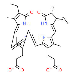 ChemSpider 2D Image | 3-[2-[(Z)-[3-(2-carboxylatoethyl)-5-[(Z)-(4-ethyl-3-methyl-5-oxo-pyrrol-2-ylidene)methyl]-4-methyl-pyrrol-2-ylidene]methyl]-5-[(Z)-[(3Z,4R)-3-ethylidene-4-methyl-5-oxo-pyrrolidin-2-ylidene]methyl]-4-methyl-1H-pyrrol-3-yl]propanoate | C33H36N4O6
