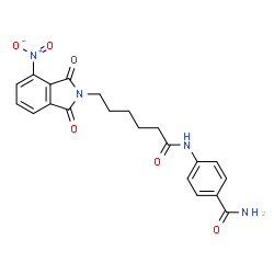 ChemSpider 2D Image | 4-{[6-(4-Nitro-1,3-dioxo-1,3-dihydro-2H-isoindol-2-yl)hexanoyl]amino}benzamide | C21H20N4O6