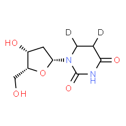 ChemSpider 2D Image | 1-(2-Deoxy-beta-D-threo-pentofuranosyl)(5,6-~2~H_2_)dihydro-2,4(1H,3H)-pyrimidinedione | C9H12D2N2O5