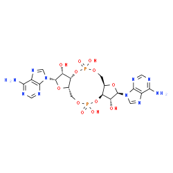 ChemSpider 2D Image | (2R,3R,3aR,7aS,9S,10R,10aS,14aR)-2,9-Bis(6-amino-9H-purin-9-yl)octahydro-2H,7H-difuro[3,2-d:3',2'-j][1,3,7,9,2,8]tetraoxadiphosphacyclododecine-3,5,10,12-tetrol 5,12-dioxide | C20H24N10O12P2