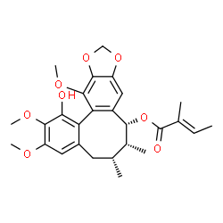 ChemSpider 2D Image | (6R,7R,8R)-1-Hydroxy-2,3,13-trimethoxy-6,7-dimethyl-5,6,7,8-tetrahydrobenzo[3',4']cycloocta[1',2':4,5]benzo[1,2-d][1,3]dioxol-8-yl (2E)-2-methyl-2-butenoate | C27H32O8