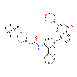ChemSpider 2D Image | 2-[4-(~2~H_5_)Ethyl-1-piperazinyl]-N-{4-[2-(4-morpholinyl)-4-oxo-4H-chromen-8-yl]dibenzo[b,d]thiophen-1-yl}acetamide | C33H29D5N4O4S