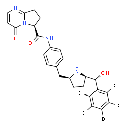 ChemSpider 2D Image | (6S)-N-(4-{[(2S,5R)-5-{(R)-Hydroxy[(~2~H_5_)phenyl]methyl}-2-pyrrolidinyl]methyl}phenyl)-4-oxo-4,6,7,8-tetrahydropyrrolo[1,2-a]pyrimidine-6-carboxamide | C26H23D5N4O3