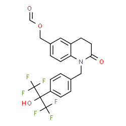 ChemSpider 2D Image | {1-[4-(1,1,1,3,3,3-Hexafluoro-2-hydroxy-2-propanyl)benzyl]-2-oxo-1,2,3,4-tetrahydro-6-quinolinyl}methyl formate | C21H17F6NO4