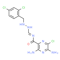 ChemSpider 2D Image | 3,5-Diamino-6-chloro-N-{(E)-[2-(2,4-dichlorobenzyl)hydrazino]methylene}-2-pyrazinecarboxamide | C13H12Cl3N7O