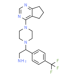 ChemSpider 2D Image | 2-[4-(6,7-Dihydro-5H-cyclopenta[d]pyrimidin-4-yl)-1-piperazinyl]-2-[4-(trifluoromethyl)phenyl]ethanamine | C20H24F3N5