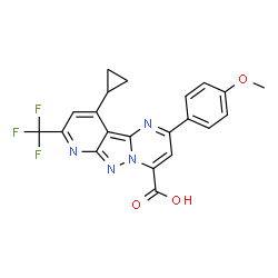 ChemSpider 2D Image | 10-Cyclopropyl-2-(4-methoxyphenyl)-8-(trifluoromethyl)pyrido[2',3':3,4]pyrazolo[1,5-a]pyrimidine-4-carboxylic acid | C21H15F3N4O3