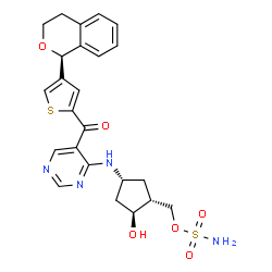 ChemSpider 2D Image | [(1R,2S,4R)-4-{[5-({4-[(1S)-3,4-Dihydro-1H-isochromen-1-yl]-2-thienyl}carbonyl)-4-pyrimidinyl]amino}-2-hydroxycyclopentyl]methyl sulfamate | C24H26N4O6S2
