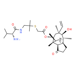 ChemSpider 2D Image | (2R,3S,4S,6R,8R)-3-Hydroxy-2,4,7,14-tetramethyl-9-oxo-4-vinyltricyclo[5.4.3.0~1,8~]tetradec-6-yl {[2-methyl-1-(D-valylamino)-2-propanyl]sulfanyl}acetate | C31H52N2O5S
