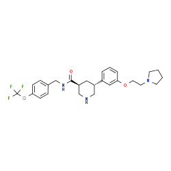 ChemSpider 2D Image | (3S,5R)-5-{3-[2-(1-Pyrrolidinyl)ethoxy]phenyl}-N-{4-[(trifluoromethyl)sulfanyl]benzyl}-3-piperidinecarboxamide | C26H32F3N3O2S