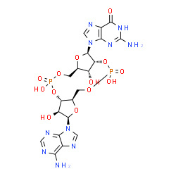 ChemSpider 2D Image | 2-Amino-9-[(1R,6R,8R,9S,10S,15R,17R,18R)-8-(6-amino-9H-purin-9-yl)-3,9,12,18-tetrahydroxy-3,12-dioxido-2,4,7,11,13,16-hexaoxa-3,12-diphosphatricyclo[13.2.1.0~6,10~]octadec-17-yl]-1,9-dihydro-6H-purin-
6-one | C20H24N10O13P2