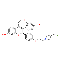 ChemSpider 2D Image | (8R)-8-(4-{2-[3-(Fluoromethyl)-1-azetidinyl]ethoxy}phenyl)-1,8-dihydro-2H-chromeno[4,3-d][1]benzoxepine-5,11-diol | C29H28FNO5