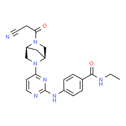 ChemSpider 2D Image | 4-({4-[(1S,4S)-5-(Cyanoacetyl)-2,5-diazabicyclo[2.2.1]hept-2-yl]-2-pyrimidinyl}amino)-N-ethylbenzamide | C21H23N7O2