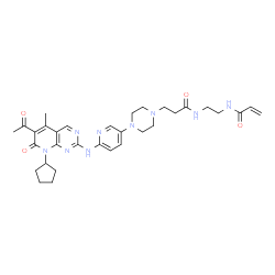 ChemSpider 2D Image | N-(2-{[3-(4-{6-[(6-Acetyl-8-cyclopentyl-5-methyl-7-oxo-7,8-dihydropyrido[2,3-d]pyrimidin-2-yl)amino]-3-pyridinyl}-1-piperazinyl)propanoyl]amino}ethyl)acrylamide | C32H41N9O4