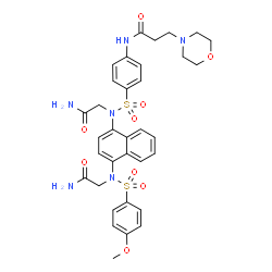 ChemSpider 2D Image | N-{4-[(2-Amino-2-oxoethyl)(4-{(2-amino-2-oxoethyl)[(4-methoxyphenyl)sulfonyl]amino}-1-naphthyl)sulfamoyl]phenyl}-3-(4-morpholinyl)propanamide (non-preferred name) | C34H38N6O9S2