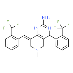 ChemSpider 2D Image | (8E)-6-Methyl-8-[2-(trifluoromethyl)benzylidene]-4-[2-(trifluoromethyl)phenyl]-1,4,5,6,7,8-hexahydropyrido[4,3-d]pyrimidin-2-amine | C23H20F6N4