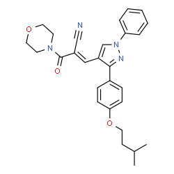 ChemSpider 2D Image | (2E)-3-{3-[4-(3-Methylbutoxy)phenyl]-1-phenyl-1H-pyrazol-4-yl}-2-(4-morpholinylcarbonyl)acrylonitrile | C28H30N4O3