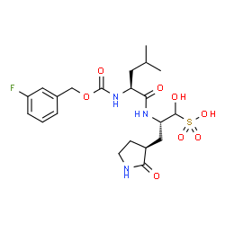 ChemSpider 2D Image | (2S)-2-[(N-{[(3-Fluorobenzyl)oxy]carbonyl}-L-leucyl)amino]-1-hydroxy-3-[(3S)-2-oxo-3-pyrrolidinyl]-1-propanesulfonic acid | C21H30FN3O8S