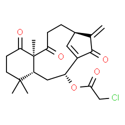 ChemSpider 2D Image | (2R,4R,9R,13R)-5,5,9-Trimethyl-14-methylene-8,10,15-trioxotricyclo[11.2.1.0~4,9~]hexadec-1(16)-en-2-yl chloroacetate | C22H27ClO5