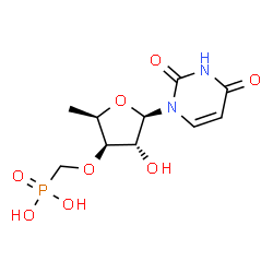 ChemSpider 2D Image | 1-[5-Deoxy-3-O-(phosphonomethyl)-beta-D-xylofuranosyl]-2,4(1H,3H)-pyrimidinedione | C10H15N2O8P