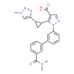 ChemSpider 2D Image | 1-[3'-(Dimethylcarbamoyl)-3-biphenylyl]-5-[2-(1-methyl-1H-1,2,3-triazol-4-yl)cyclopropyl]-1H-pyrazole-4-carboxylic acid | C25H24N6O3