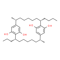 ChemSpider 2D Image | (2R,8S,13R,19S)-8-Butyl-2,13-dimethyl-19-propyltricyclo[18.2.2.2~9,12~]hexacosa-1(22),9,11,20,23,25-hexaene-10,21,24,26-tetrol | C35H54O4